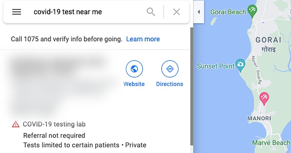 Google Maps Covid results