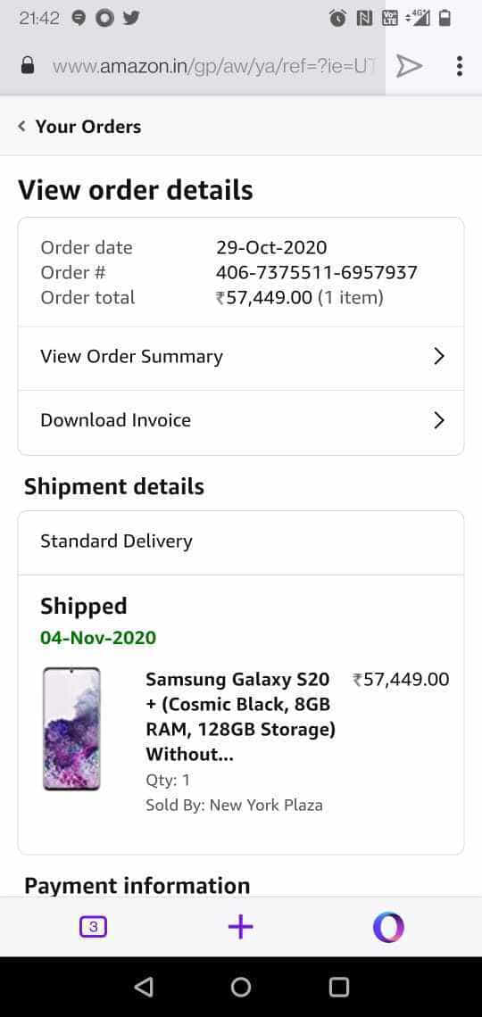 The phone was ordered from Amazon India