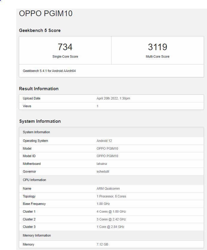 Oppo K10 Pro Spotted on Geekbench