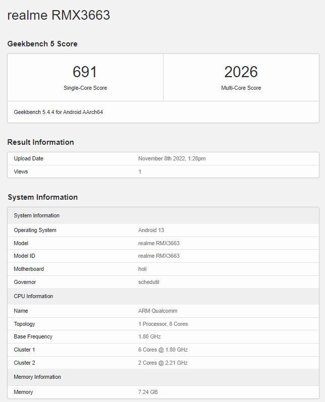 realme 10 geekbench