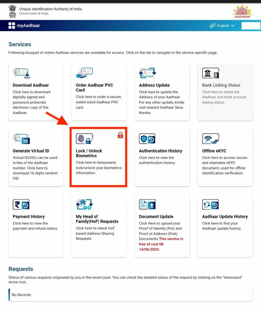 Lock your Aadhaar Biometrics on UIDAI website to block biometrics authentication.