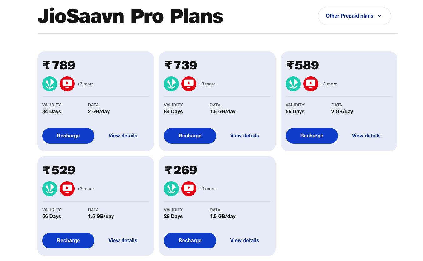 Jio has launched five new JioSaavn Pro plans in India.