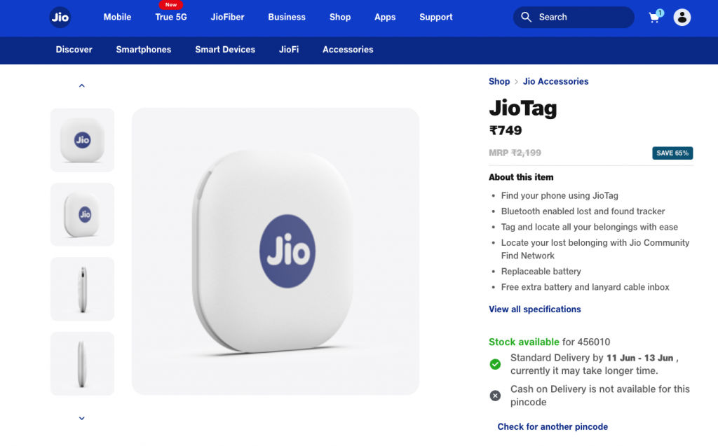 JioTag launched in India for Rs 749.