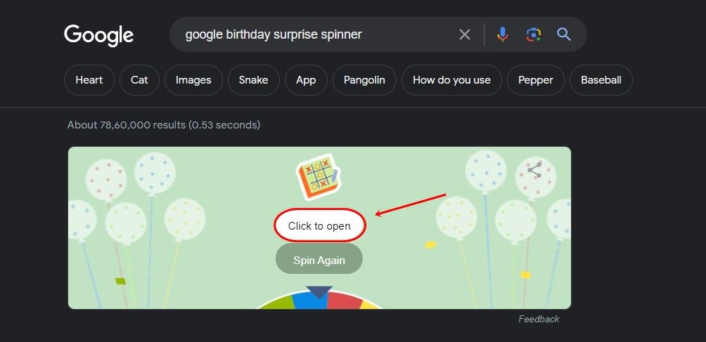 Google Birthday Surprise Spinner 