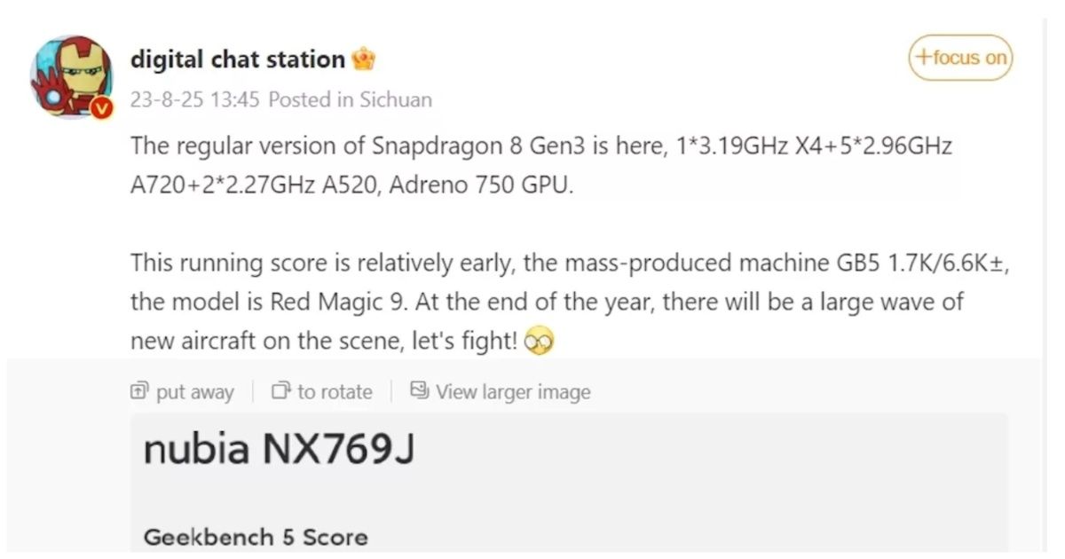 Snapdragon 8 Gen 3 to be an excellent SoC, details shared