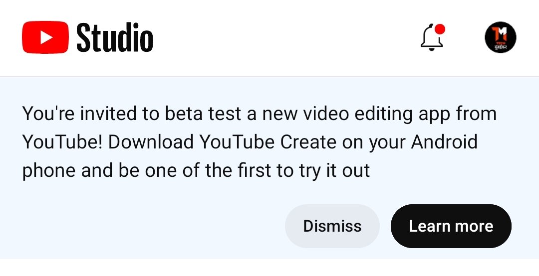 YouTube Create video editor invite in YT Studio app