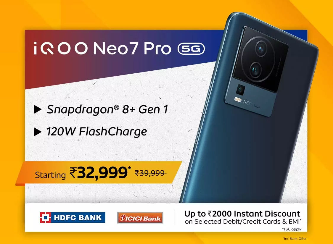 iQOO Neo 7 Pro 5G can be picked up for Rs 2,000 less during the IQOO Quest Days Sale. 