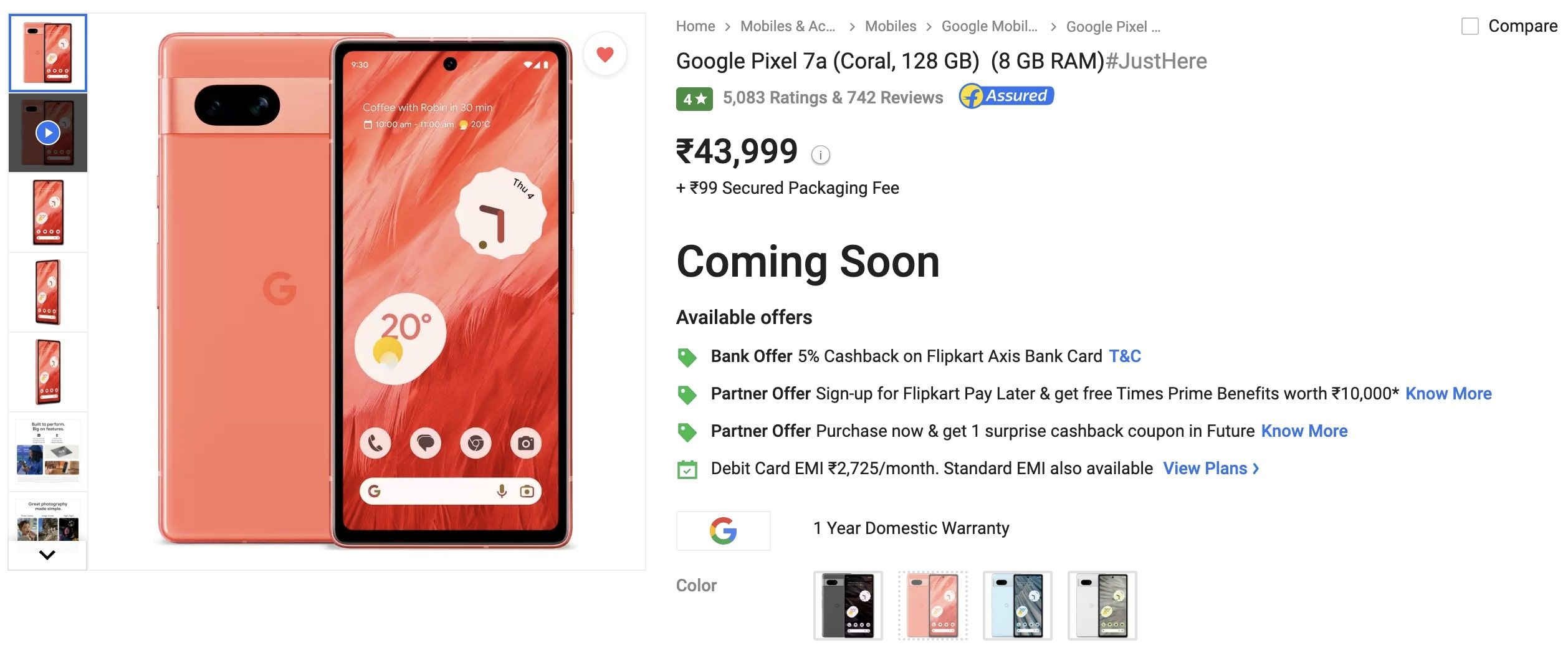 Google Pixel 7a Coral India Launch 