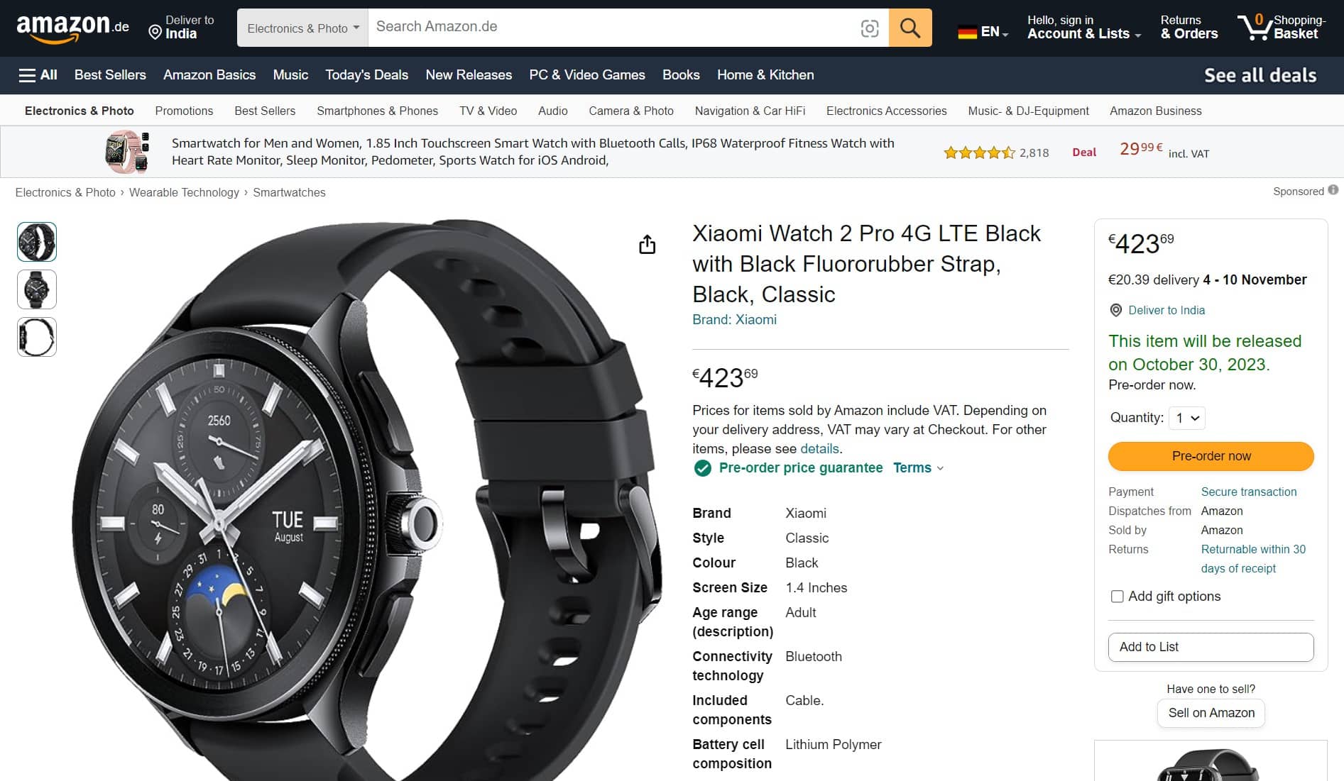 Xiaomi Watch 2 Pro Amazon Listing