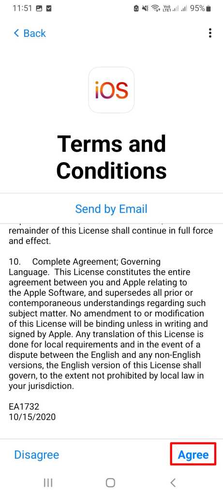 Move to iOS Terms and conditions