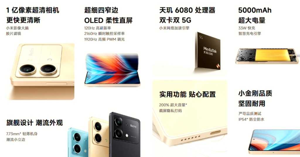 Xiaomi Redmi Note 13 5G Smartphone 6.67 Dimensity 6080 5000mAh Battery 33W  Fast Charging 100 MP