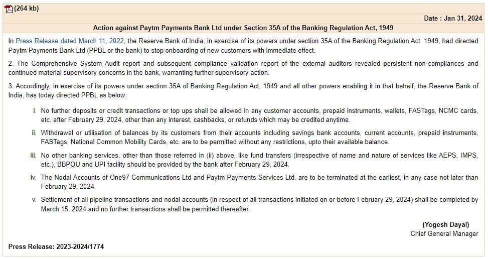rbi paytm payments bank