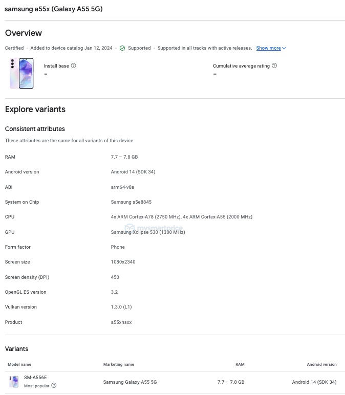 Samsung Galaxy A55 5G (SM-A556E) Google Play Console