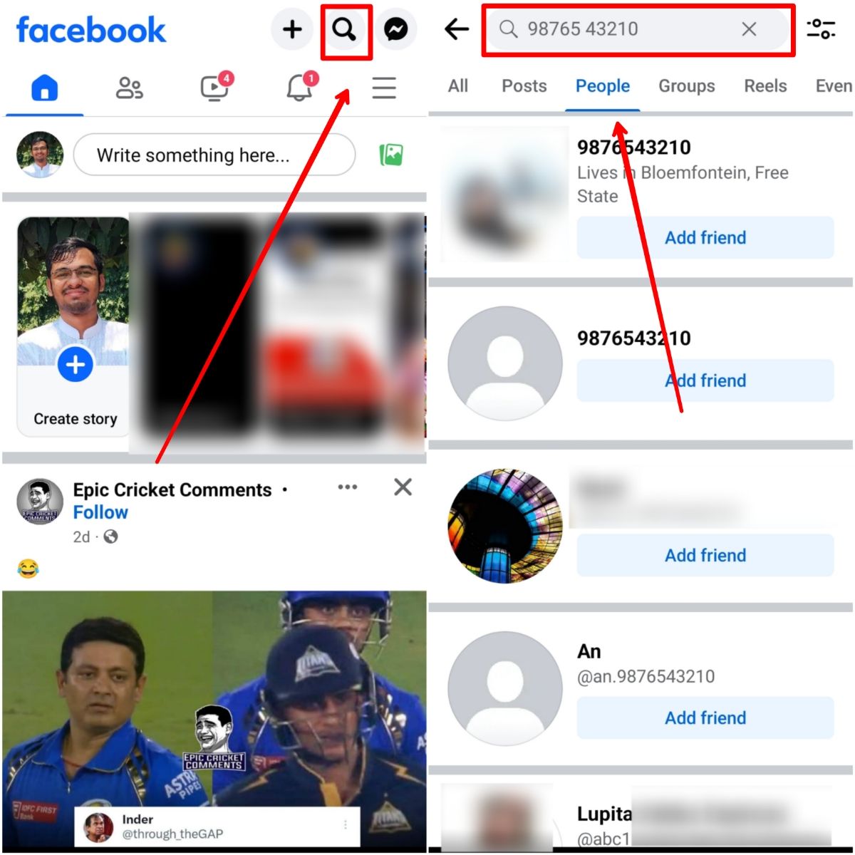 search using number on Facebook
