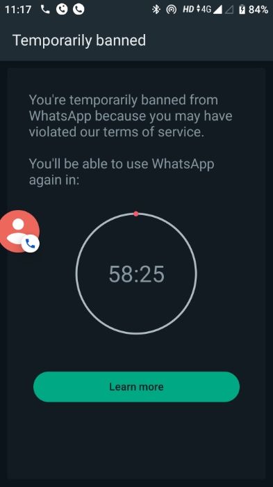 whatsapp temporary ban