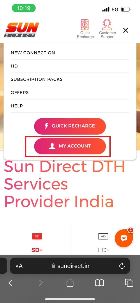 how to recharge sun direct dth