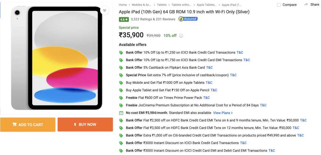 iPad 10th Gen Deal Flipkart Apr 2024 MySmartPrice