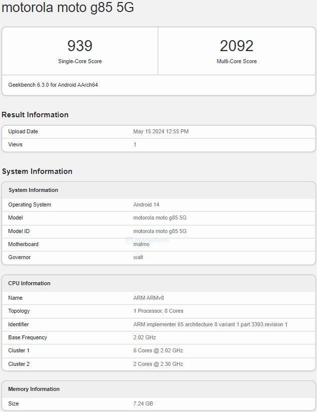 Moto G85 5G Geekbench