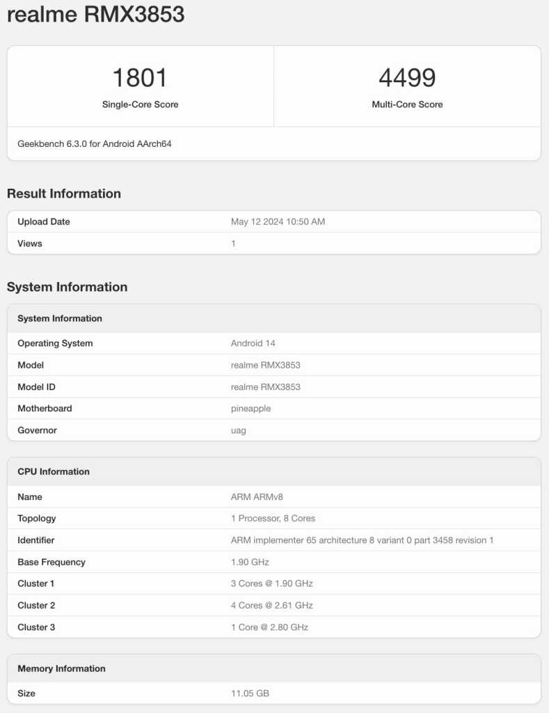 Realme GT 6T Geekbench MySmartPrice