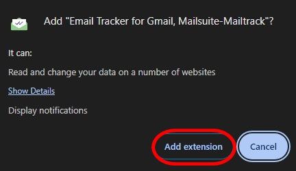 Add Extension pop-up