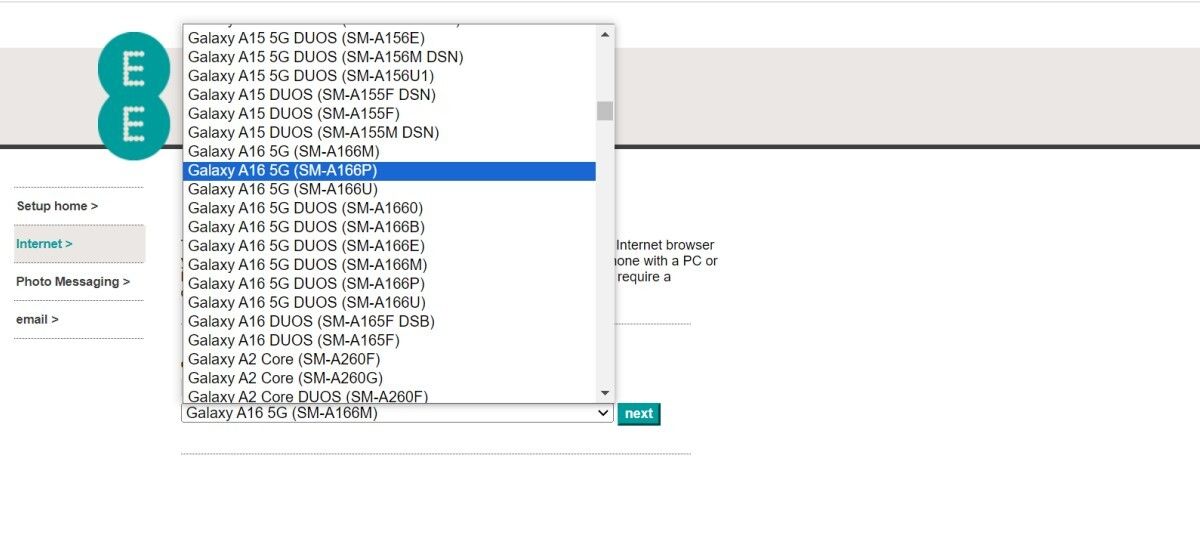 Samsung A16 5G UK Carrier EEs Database