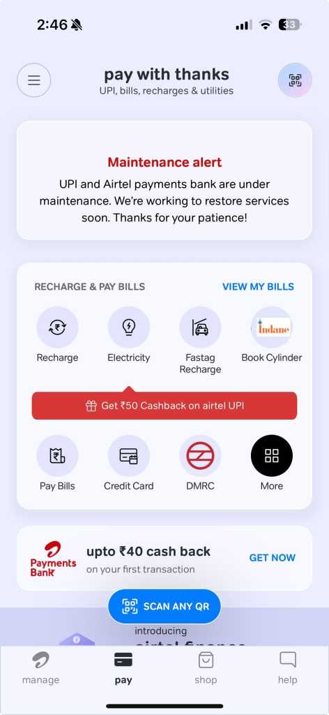 bank pembayaran airtel tidak berfungsi