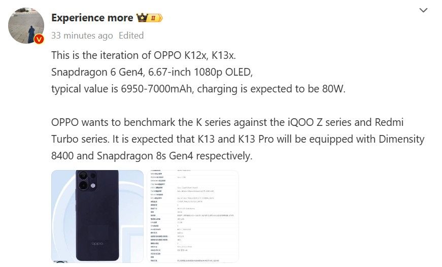 Oppo K13, K13 Pro dengan Dimensity 8400, Snapdragon 8s Gen 4 dalam karya 3 Oppo K13 Series bocor berdasarkan pengalaman lebih banyak