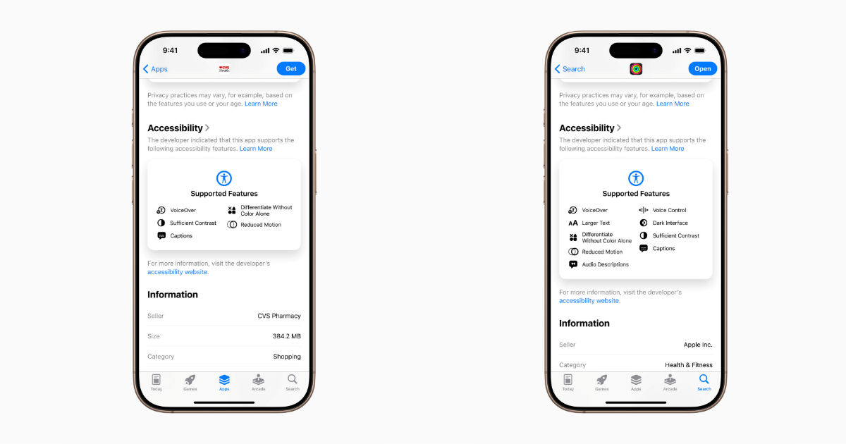 Apple Accessibility Nutrition Labels