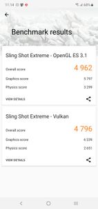 Samsung Galaxy Note 10+ 3DMark Sling Shot Extreme OpenGL ES 3.1 Vulkan Score