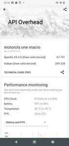 Motorola One Macro Software UI - 3DMark API Overhead Benchmark Score
