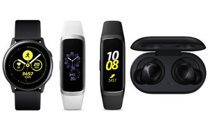 Samsung Galaxy Watch Active, Samsung Galaxy Fit, Samsung Galaxy Fit e, and Samsung Galaxy Buds
