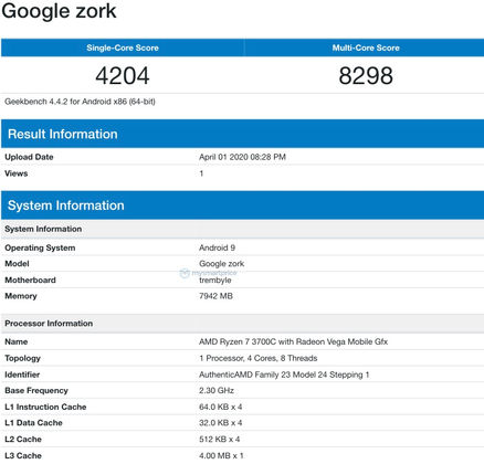 Google Zork Chromebook with AMD Ryzen 3700C CPU spotted on Geekbench