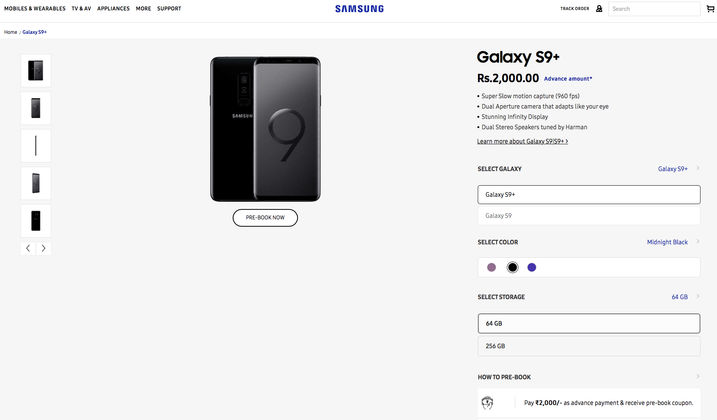 Samsung Galaxy S9, S9+ Pre-Booking Samsung India Store