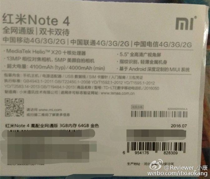Redmi Note 4 specs