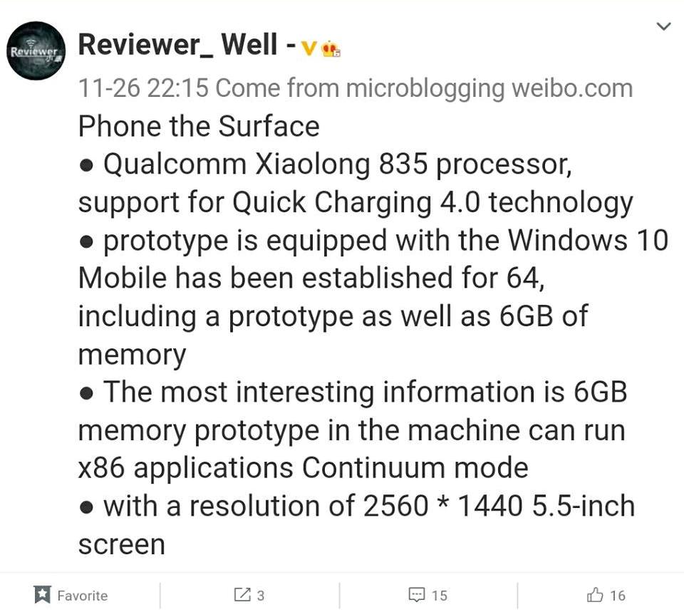 Microsoft Surface Phone Specifications