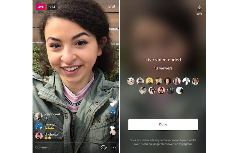 Instagram live video save feature screenshot