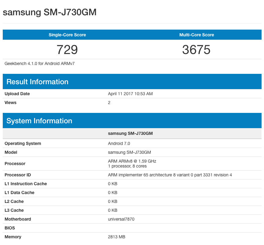Samsung Galaxy SM-J730GM Geekbench