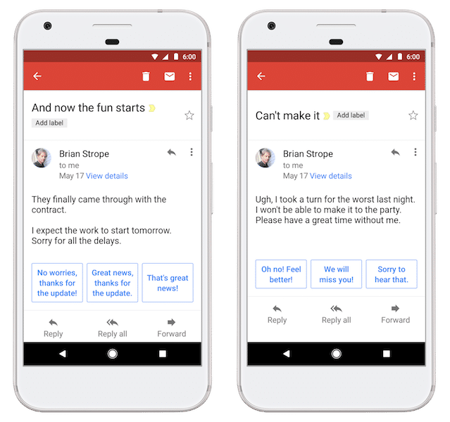 Gmail Smart Reply options