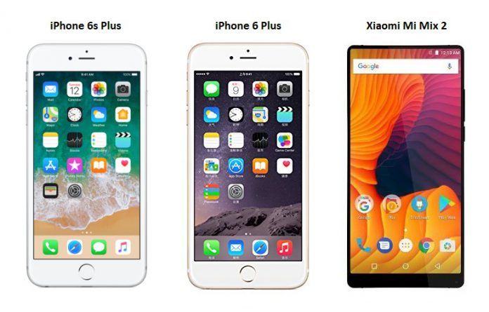Apple Iphone 6s Plus Vs Xiaomi Mi Mix 2 Vs Apple Iphone 6 Plus