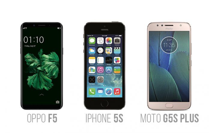 Oppo F5 vs iPhone 5s vs Moto G5S Plus: Price in India ...