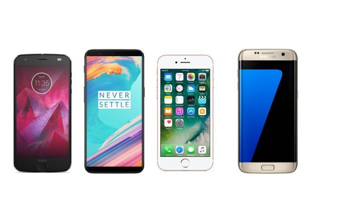 Moto Z2 Force vs. OnePlus 5T vs. iPhone 7 vs. Samsung Galaxy S7 Edge- Price in India, specifications comparison