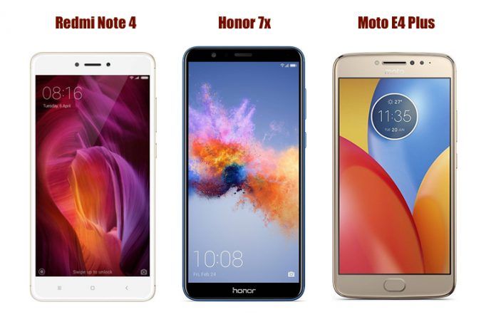 Redmi Note 4 vs Honor 7X vs Moto E4 Plus