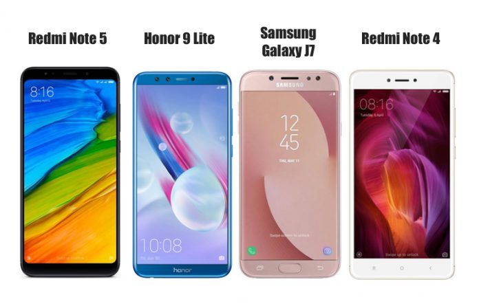 Redmi Note 5 vs. Honor 9 Lite vs. Samsung Galaxy J7 vs. Redmi Note 4