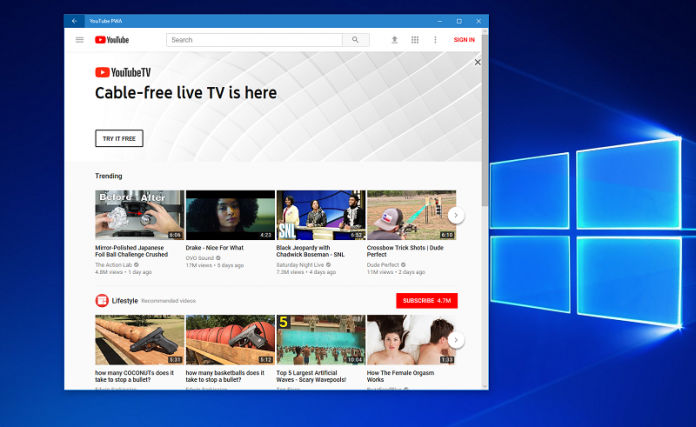 PWA youtube