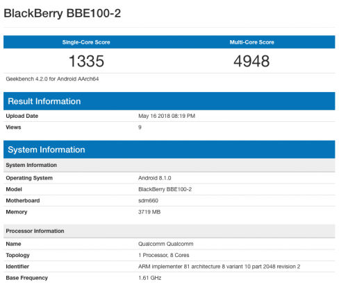 BlackBerry BBE100-2 4GB RAM Geekbench Score