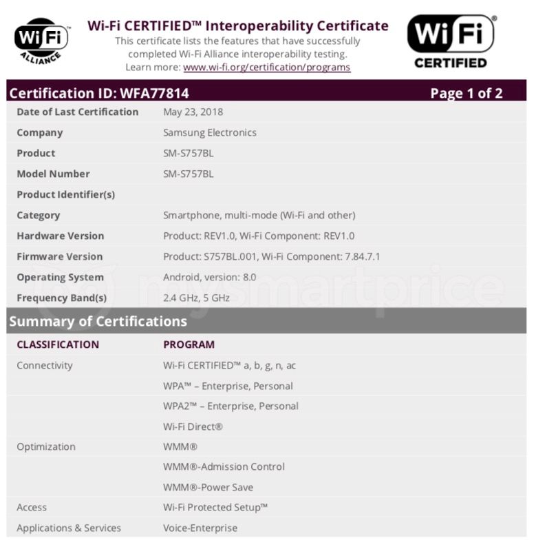 Samsung Galaxy J7 18 Variant And Sm S757bl Receive Wi Fi Alliance Certification Mysmartprice