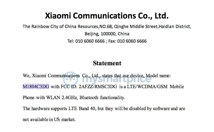 Two New Xiaomi Smartphones M1804c3cg M1804c3dg Get Fcc Certification Mysmartprice