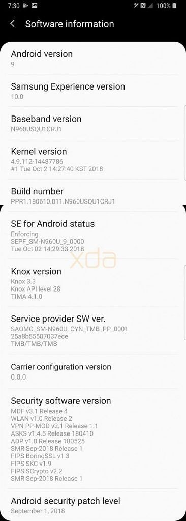 Galaxy Note 9 Android Pie Build