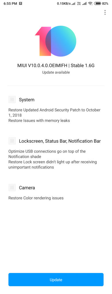Xiaomi Redmi Note 5 OS update