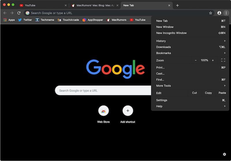 Google Chrome Dark Mode MacOS Mojave 